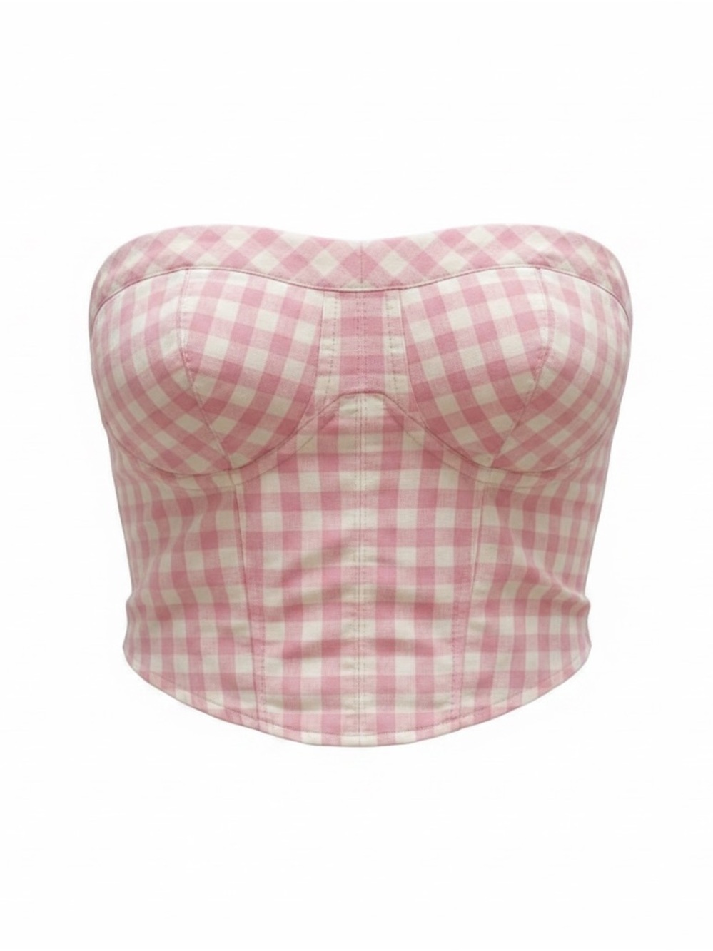 Free People Pink Gingham Bustier Crop Top